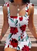 Casual Dresses Elegant Floral Print Bohe Party Dress Sexy One Shoulder Bow Tie-up Mini Summer Women Sleeveless Bodycon Short