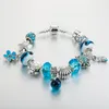 Charm Bracelets Enamel Starfish Charms & Bangles Fine Silver Color Blue Crystal Murano Beads Bracelet For Women B16194Charm