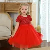Vermelho menina vestido festa de aniversário bebê crianças roupas princesa crianças se lantejoulas conceito vestido de baile flor casamento es 220422