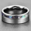 Bröllopsringar Herrmode 8mm Silvery Borsted Rostfritt stål Ring Natural Abalone Shell Inlay Band Jewel Gifts Rita22