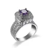 Bröllopsringar Luxury S925 Sterling Silver Amethyst Gemstone Emerald Square Geometric Cubic Zirconia Women Band Ring Bridal Storlek 6-10 Wynn22