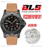 BLS GMT 45mm Eta A2836 Automatic Mens Watch V32395101B1X1 PVD Steel Case All Black Dial Yellow Number Markers Nylon Leather Strap Super Edition Puretime 05d4