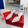 Rene Caovilla Crystal-versierde schoenen Hina Lace Point-Toe Slingback Pumps Stiletto Sandals La Luxury Designers Dress Shoe Evenal Sandal Factory Schoeisel