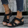 Summer Women Sandals Ladies Ladies Solid Color Peep Toe Hook Loop Wedge Flower Shoes Outdoor Casual Female Calzature femminili 220602
