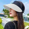 Chapeaux à bord large vide Top Summer Sun Sun Porable Polable Magic Tape Roll-up Bage Hat Women Visor Fashion Paille Visors Gorrawide
