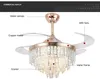 Lampe de ventilateur de plafond de lustre en cristal de 48 pouces avec lames invisibles d'ABS atténuant la télécommande variable 110V 220V or 42 pouces