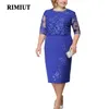 Rimiut plus storlek 5xl 6xl kvinnor sommar höstklänning elegant spetsklänning kvinnlig blå kväll festklänningar vestido stor storlek fett mm 220509