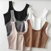 sexy women summer crop tops sleeveless short cotton u collar knitted bar 220607