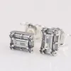 Women Mens Sparkling Square Halo Stud Earring CZ diamond NEW designer Jewelry 925 Sterling Silver with Original box for Pandora Earrings set