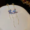 Pearl Crystal Butterfly Tassel Franska Dangle Örhängen För Kvinnor Koreanska Mode Örhängen Födelsedagsfest Smycken Presenter