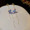 Boucle d'oreille avec pompon papillon en cristal pour femmes, perle, mode coréenne, bijoux cadeaux de fête d'anniversaire