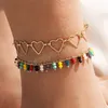Coeur creux couleur or double couches bracelets de cheville en cristal coloré femmes bijoux de plage d'été
