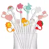 1pc cartoon silicone straw tips شرب الغبار غطاء Splash Placks Cover Creative Cup Accessories 6-8mm أدوات ختم القش