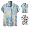 Men's Casual Shirts Men Vintage Printed Tops Shirt Short Sleeves Button Pocket Down Lapel Fashion Top Hawaii CamisasMen's