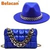Fedora Hats Women Accessori di lusso Gold Chain Bag Set Ladies Leather Boy Church Elegant Wild Jazz Top Hat Party 220725