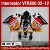Kropp för Honda Interceptor VFR800RR 02 03 04 05 06 07 100HC.0 VFR800 RR VFR 800 RR 2002 2008 2009 2010 2011 2012 Fairings Kit Metal All Röd