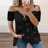 Zomer Vrouwen Tops Tees Femme Off Shoulder T Shirts Rits Casual Liefde Ruches Korte Mouw Losse Sexy Boho Shirt 220530