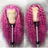 Transparante Kinky Krullend Kant Frontale Pruik 13x4 Rose Roze Kleur Braziliaanse Pruiken voor Vrouwen Synthetische Lace Front Hittebestendig