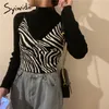 Syiwidii ​​Zebra Pattern Crop Top För Kvinnor Strikkad Striped Kort Tank s Söt Tjejer Sommar Koreanska Svart Kläder 220316
