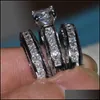 Pierścionki ślubne biżuteria Vecalon Fine Princess Cut 20ct Cz ​​Diamond zaręczyny Zestaw Ring Pierścień dla kobiet 14KT Białe Złoto Palec 12 R2 Drop