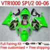 Zestaw nadwozia dla Honda VTR1000 RC51 SP1 SP2 RTV1000 2000-2006 Bodys 110no.208 VTR-1000 00 01 03 04 05 06 VTR 1000 2000 2001 2002 2003 2004 2005 2006 Fairing Green Black