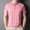 Erkek Polos Stripe Business Shirt Erkek Yaz Buz Ice İpek İnce T Saf Renk Boş Zaman Kısa Kol Üstleri Gündelik Erkek Giyim Men '