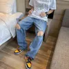 Ripped Holes Jeans Men Summer Baggy Oversized S-3XL Mopping Denim Wide Leg Trousers Casual Retro Hip Hop Korean Fashion Bottoms G0104