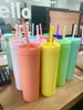 16oz Acrylic Tumblers Matte Colored Water Bottles with Lids and Straws Double Wall Plastic Coffee Cup Gifts Straight Drinking Cup