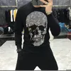 Sudadera con capucha de marca de invierno europea para hombre, sudadera con capucha de moda de diamante y calavera brillante, sudadera informal cálida de lana, sudadera Street Star de gran tamaño 220805