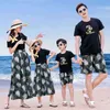 Matchande familjens kläder sommarmamma dotter pappa son bomull t-shirt +byxor semester kust strand par matchande kläder