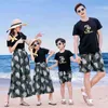 Roupas combinando para a família, verão, mãe, filha, pai, filho, camiseta de algodão + calças, férias, praia, casais, roupas combinando