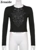 Zenaide grunge lange mouw crop tops y2k vintage grafisch print mode t shirt ontwerp herfst zwarte esthetische vrouwen tees 220525