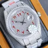 Full Diamond Mens Watch Automatic Mechanical Watches 40mm med diamantpäckade stål dammode armbandsur armband Montre D273a