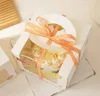 Gift Wrap 100Pcs/Lot 4 Inch Cartoon Window White Cake Box With Handle Kraft Paper Cheese Cake-Box Kids Birthday Wedding Home Party Supply SN4504