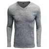 Pure Color T-shirts Men Base Shirts Elastic Long Sleeve Top Men Round Neck Slim Tees Top Pullover Male T-shirts L220704