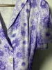 Blouses Femmes Chemises Purple Print Tempérament Banlieue Court Top Femmes Rétro Bouton Up Revers Col V Chemise À Manches 2022 Summer TopWomen's