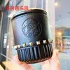 Starbucks cup black willow nail leather cover chain ceramic double-layer Mug office coffee table top cup with cover