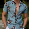 mens casual striped button up shirts camisa blusa plus size 3xl lujo clothing top flower Blouse summer hawaii short Sleeve Blouse Homme Clothes wholesale sale shirt