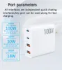 Mobiltelefonladdare 100W GaN-laddare Konvertibel Plug Folding Pin QC3.0 USB-A och Dual PD för anteckningsbok eller mobiltelefon Hög ström Fast Charge 230206