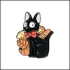 PinsBroches Bijoux Chat Noir Jiji Épingles En Émail Dessin Animé Film Broches Personnalisé Animal Badge Pour Sac Chapeau Vêtements Épinglette Collier Jewe Dhtnm