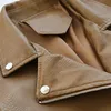 Ailegogo Spring Awumn Women Fauxe Leather Jacket Streatwear Khaki кожаный пальто байкер Moto Jacket с ремнем женская верхняя одежда 220815