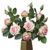 Une fausse fleur vraie touche rose (3 zHeads / pièce) 20 "de longueur simulation de longueur roses de curling pour mariage maison décorative artificielle fleurs