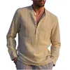 % 100 pamuklu keten erkek uzun boylu gömlek yaz düz renkte standup yaka gündelik plaj stili artı boyut 220712