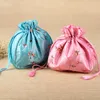 Embroidered fruit Large Favor Bags with Handles Mini Handbag Silk Coin Purse Drawstring Fabric Birthday Gift Bag 100pcs 22x22 cm2265757
