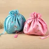 Embroidered fruit Large Favor Bags with Handles Mini Handbag Silk Coin Purse Drawstring Fabric Birthday Gift Bag 100pcs 22x22 cm