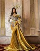 2022 Plus Size Arabic Aso Ebi Gold Luxurious Mermaid Prom Dresses Lace Beaded Crystals Evening Formal Party Second Reception Birth9323207