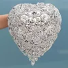 結婚式の花18cmシルバーラグジュアリーラインストーンフルダイヤモンドブライダルブーケハート型ブーケ人工花w520wedding