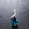 Lockets Sapphire Gemstone Pendant Necklace Women Blue Crystal Aquamarine 18k White Gold Tone Chain Choker Party Jewelry Bijoux Gift