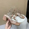 New Women's High-heeled Sandals Fashion All-match Thick Heel Strappy Sandals Transparent Upper Roman Shoes