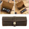 Watch Boxes & Cases Portable Exquisite Roll Travel Case Chic Handmade Leather 3 Slots Storage Box With Slid In Out Organizers Gift